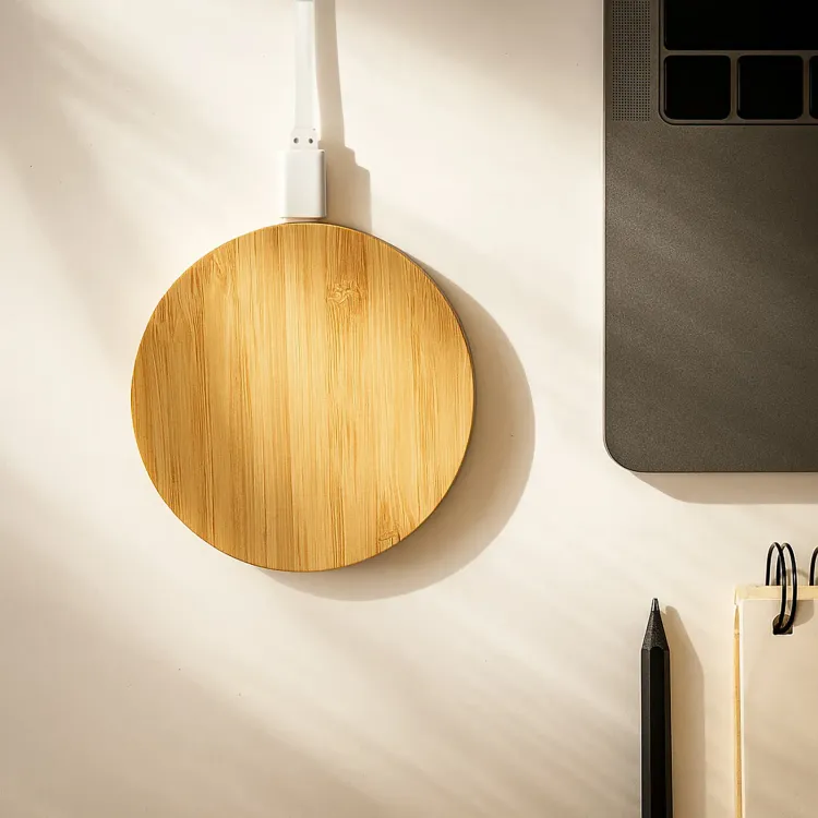 Arc Round Bamboo Wireless Charger  - Lifestyle 1