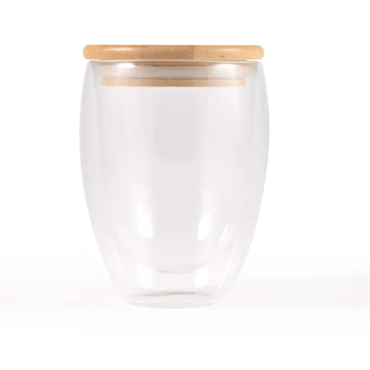 Sierra 350ml Double Wall Glass Cup - Side with lid on white Background