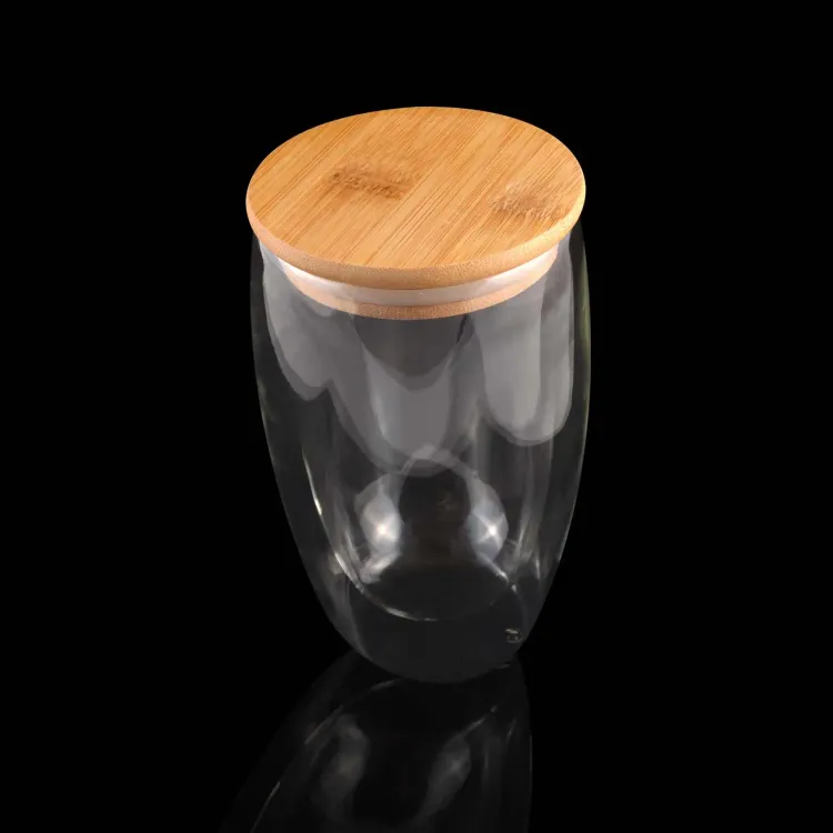 Sierra 450ml Double Wall Glass Cup - WIth Optional Bamboo Lid