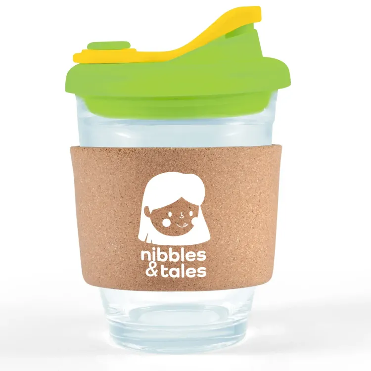 Vienna Coffee Cup / Snap Lid / Cork Band - Green decorated