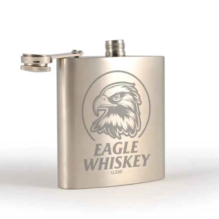 Stainless Steel Hip Flask - Angle Front Open with logo