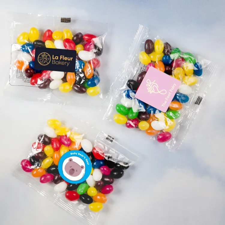 Assorted Colour Mini Jelly Beans in 50 Gram Cello Bag - Assorted Colour Mini Jelly Beans in 50 Gram Cello Bag