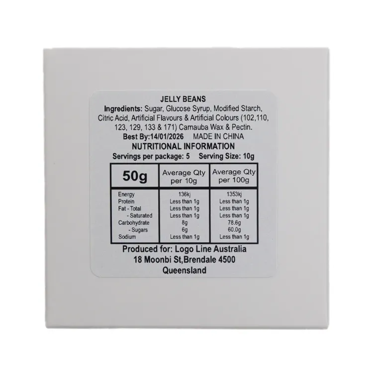 Assorted Colour Jelly Beans in 50g Box  - Ingredients