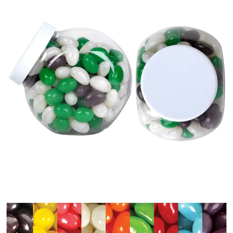 Corporate Colour Mini Jelly Beans in Container - Clear/White/Corporate Colour