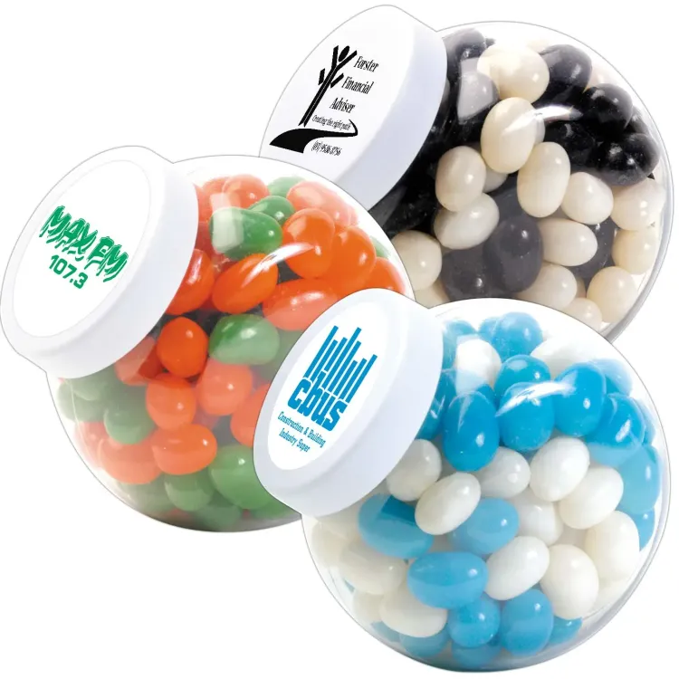 Corporate Colour Mini Jelly Beans in Container - Side View
