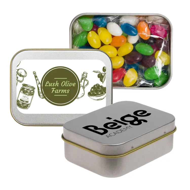 Assorted Colour Mini Jelly Beans in Silver Rectangular Tin - Assorted Colour Mini Jelly Beans in Silver Rectangular Tin