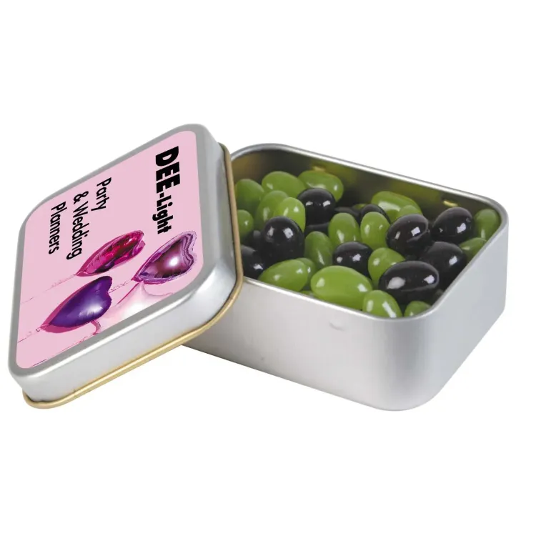 Corporate Colour Mini Jelly Beans in Silver Rectangular Tin - Corporate Colour Mini Jelly Beans in Silver Rectangular Tin