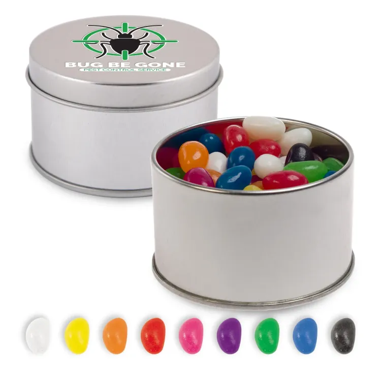Assorted Colour Mini Jelly Beans in Silver Round Tin - Assorted Colour Mini Jelly Beans in Silver Round Tin