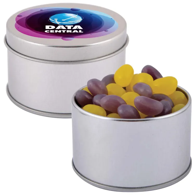 Corporate Colour Mini Jelly Beans in Silver Round Tin - Corporate Colour Mini Jelly Beans in Silver Round Tin