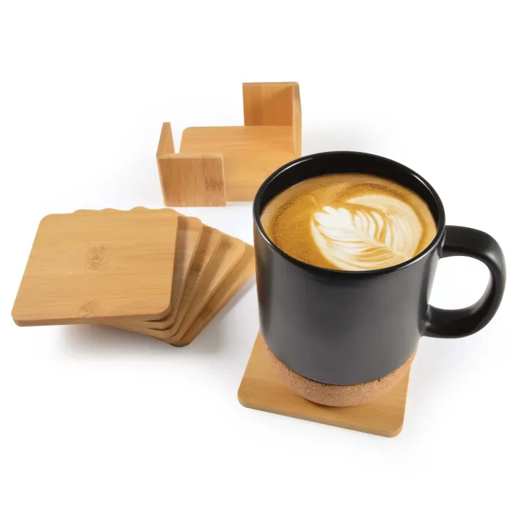 Tropic Bamboo Coasters Set of 6 - with coffee