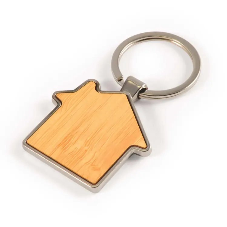 House Bamboo Zinc Keytag - Silver/Bamboo