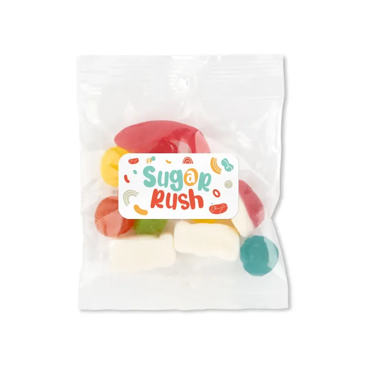 Assorted Jelly Party Mix in 50 Gram Cello Bag - 55mm x 30mm Label