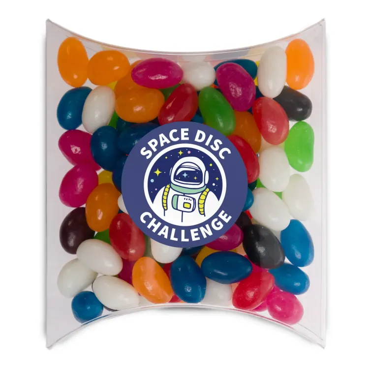 Assorted Colour Mini Jelly Beans in Pillow Pack - 45mm Diameter Label