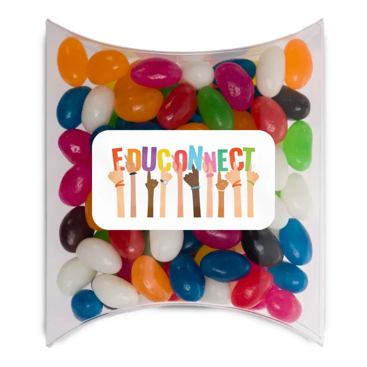 Assorted Colour Mini Jelly Beans in Pillow Pack - 55mm x 30mm Label