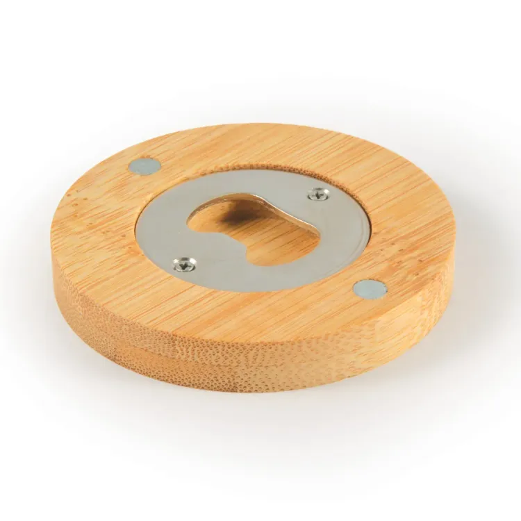 Discus Bamboo Bottle Opener Coaster  - Angle Back