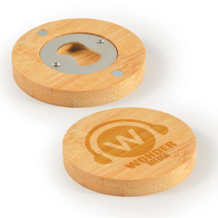 Discus Bamboo Bottle Opener Coaster  - Discus Bamboo Bottle Opener Coaster 