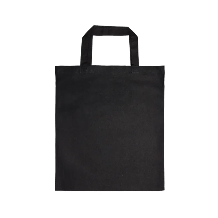 Coloured Cotton Short Handle Tote Bag - Black