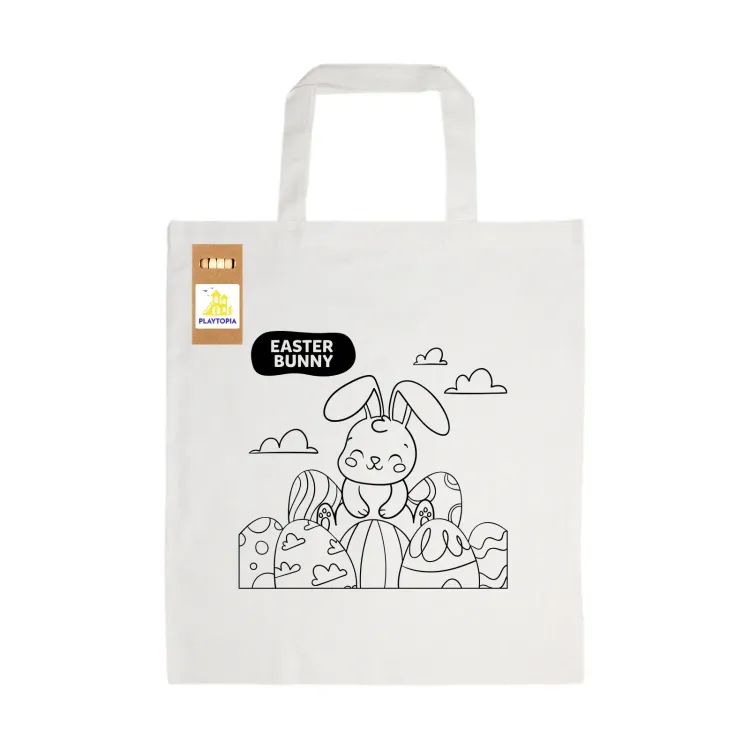 Colouring Short Handle Cotton Bag & Pencils - Easter Design