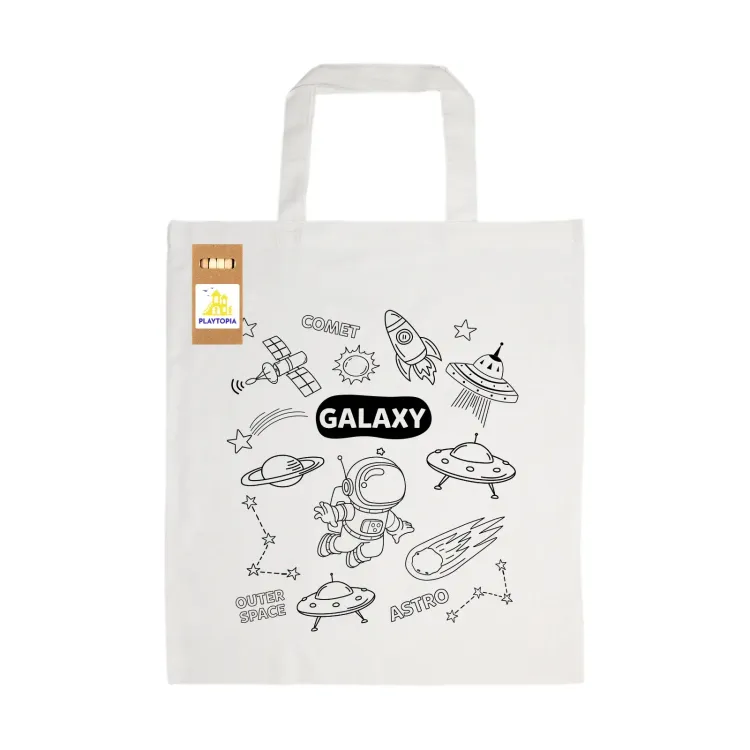Colouring Short Handle Cotton Bag & Pencils - Galaxy Design