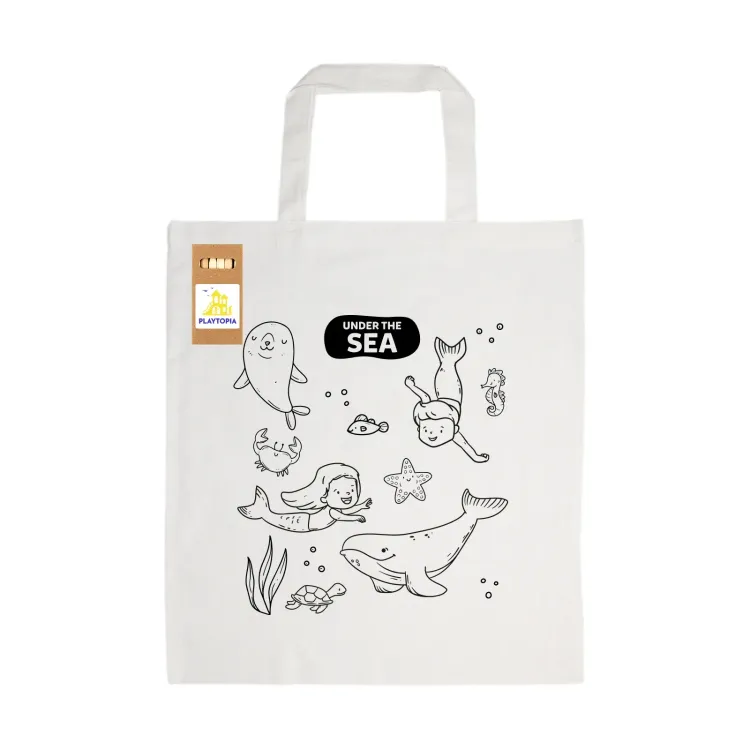 Colouring Short Handle Cotton Bag & Pencils - Under The Sea Design