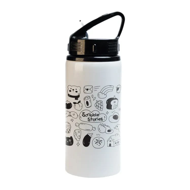 Amore 500ml Junior Bottle - Flip Straw Lid - White Screen Print