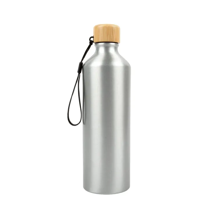 Gelato Aluminium Bottle with Bamboo Lid - Gloss Silver