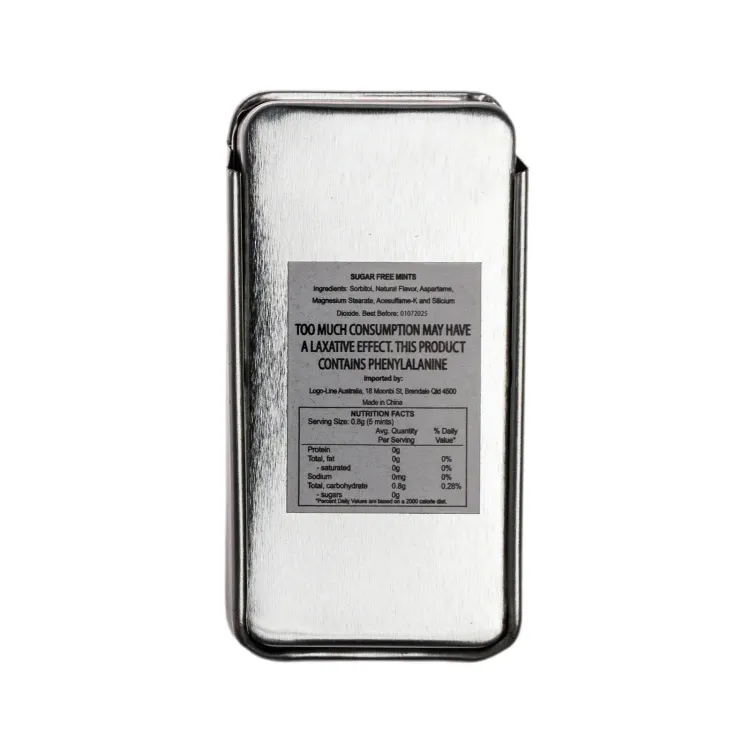 Sugar Free Breath Mints in Slider Tin - Back