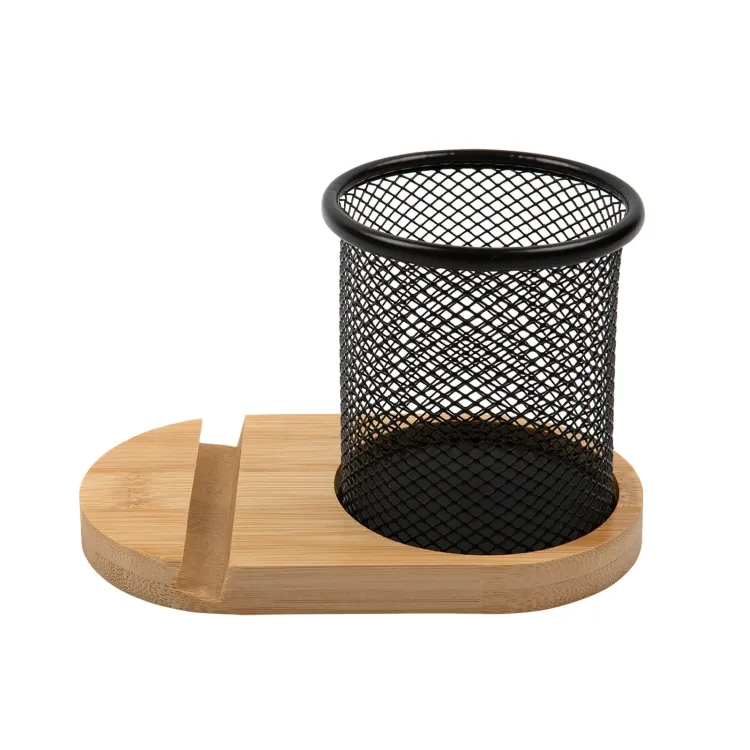 Bamboo Pen Tidy Phone Stand - Side 1