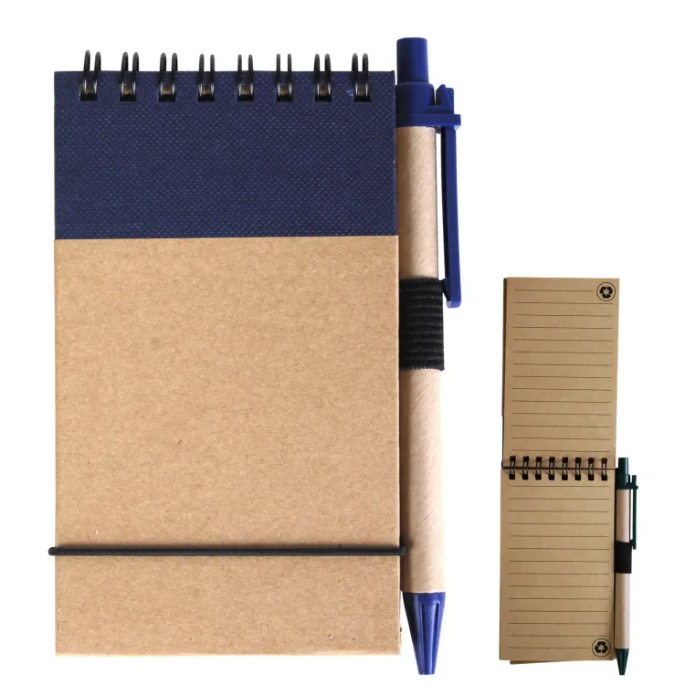 Tradie Cardboard Notebook with Pen  - Natural/Blue