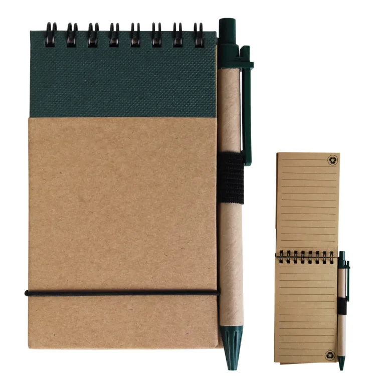 Tradie Cardboard Notebook with Pen  - Natural/Green