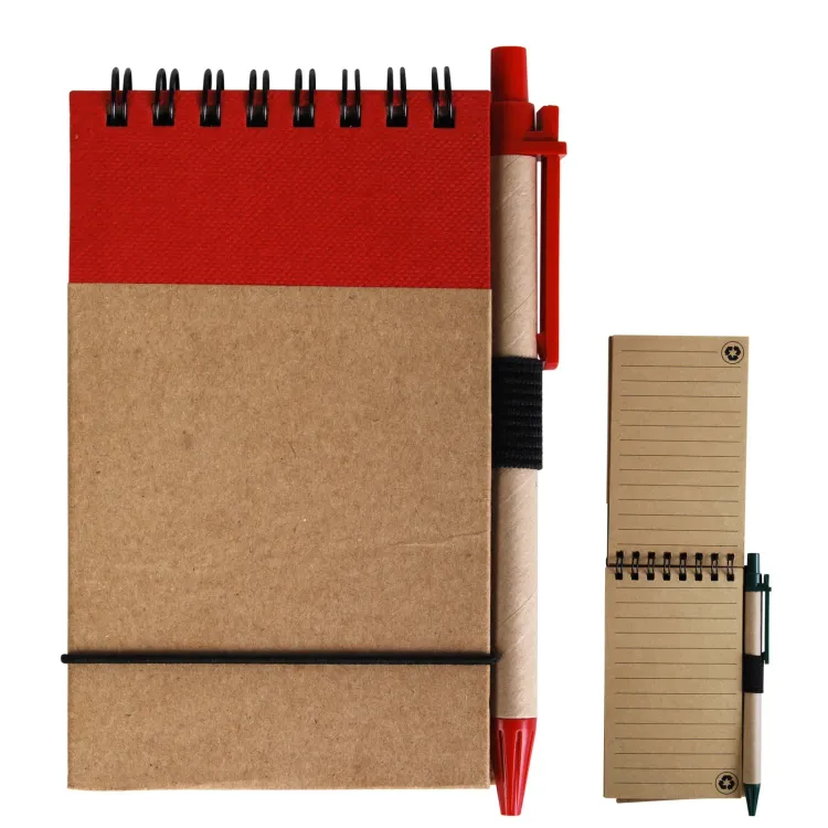 Tradie Cardboard Notebook with Pen  - Natural/Red