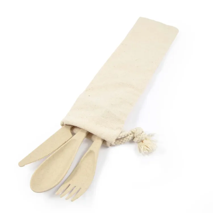 Delish Eco Cutlery Set in Calico Pouch - Natural