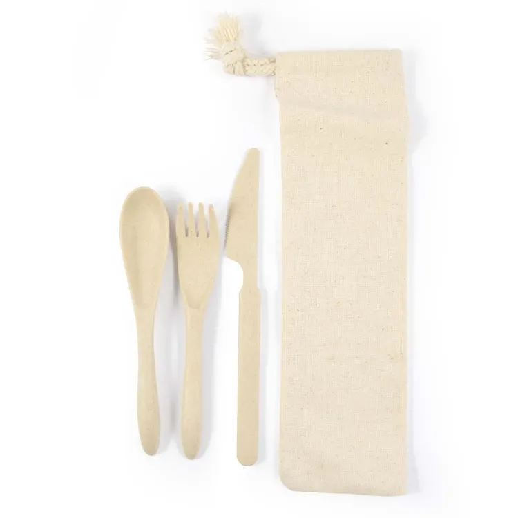 Delish Eco Cutlery Set in Calico Pouch - above