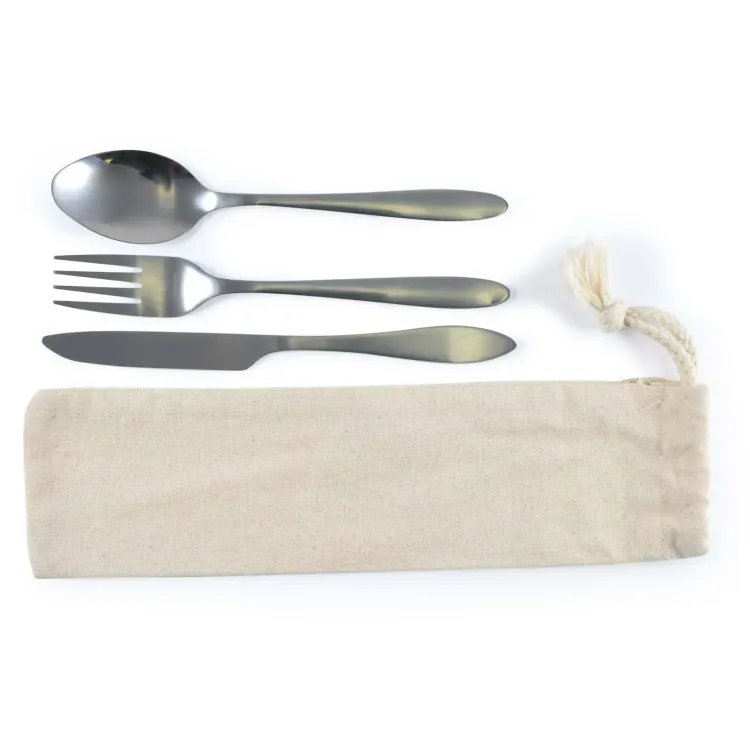 Banquet Cutlery Set in Calico Pouch - Natural