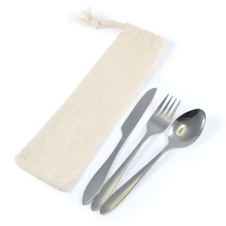 Banquet Cutlery Set in Calico Pouch - Silver