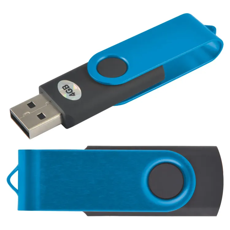 Swivel USB Flash Drive - Black/Light Blue