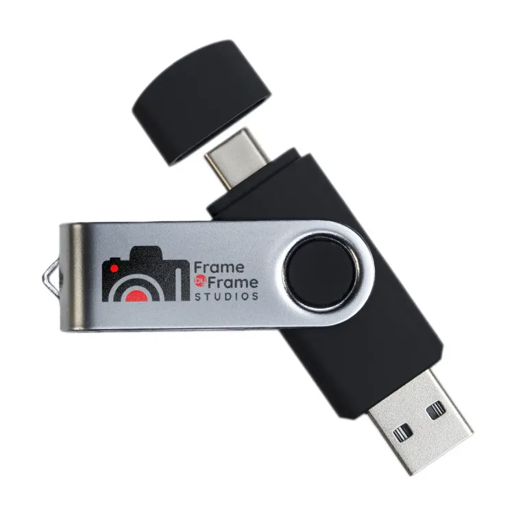 Swivel USB Flash Drive Dual 8GB - Digital Print Silver