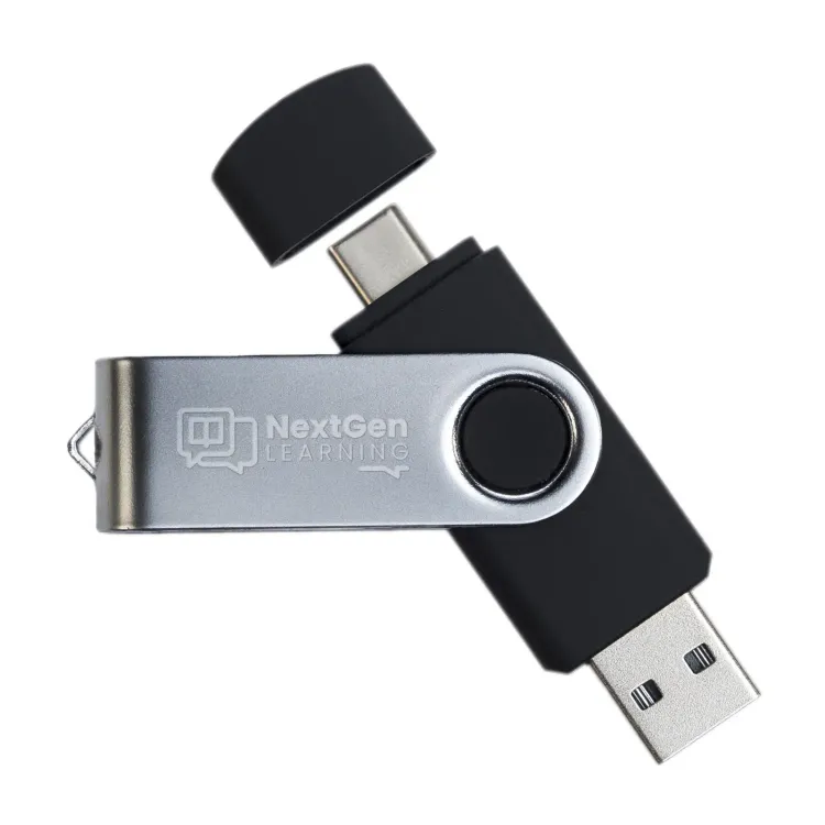 Swivel USB Flash Drive Dual 8GB - Laser Engrave Silver