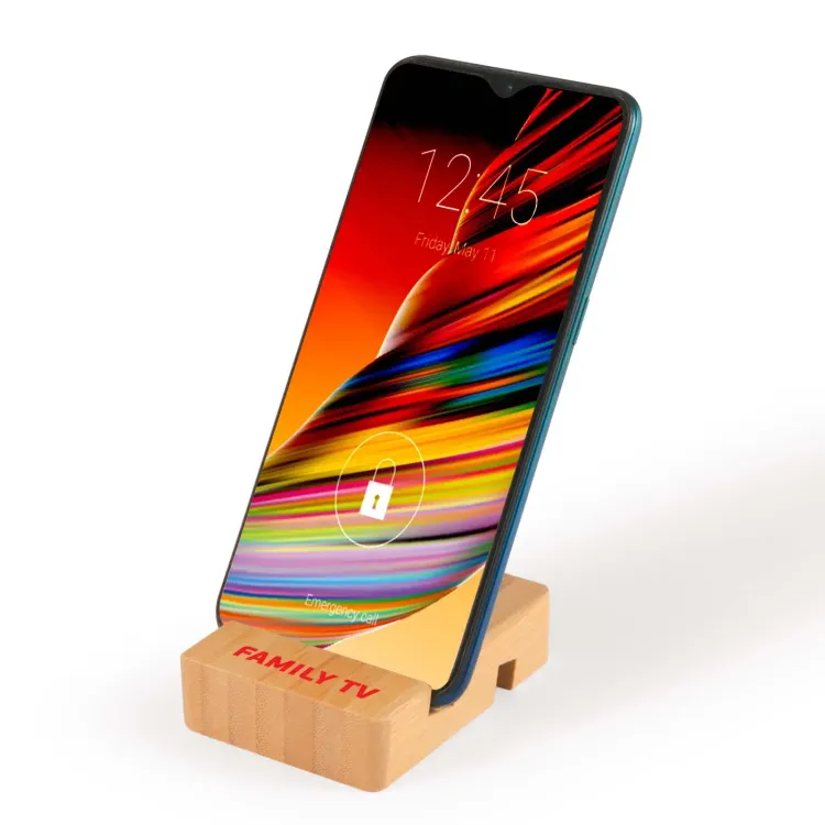 Rascal Bamboo Tablet & Phone Stand - Angle with phone