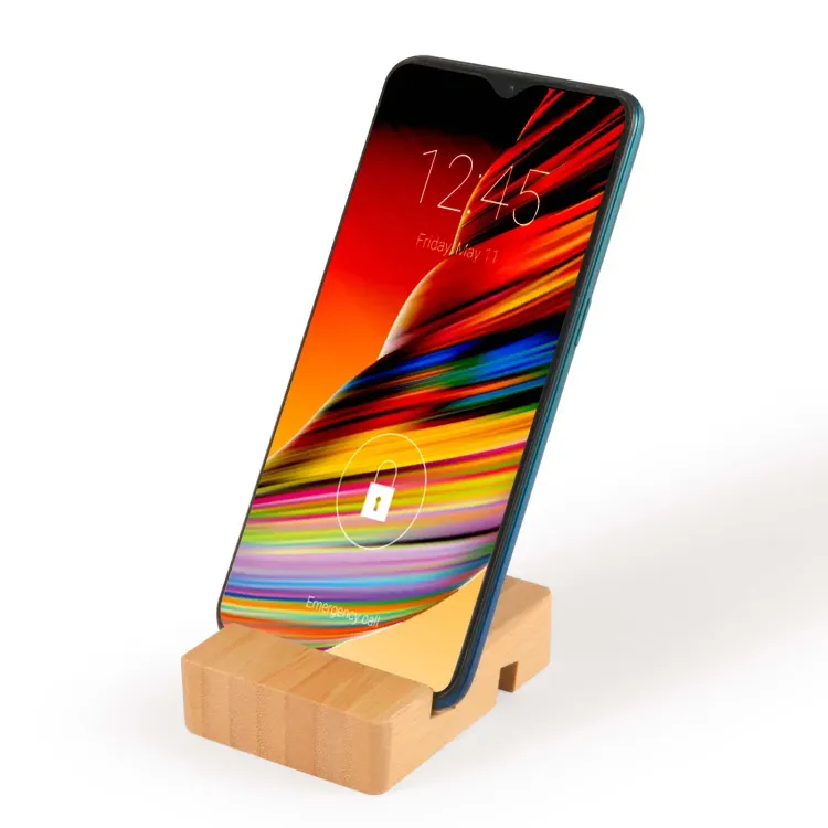 Rascal Bamboo Tablet & Phone Stand - Angle with phone undecorated