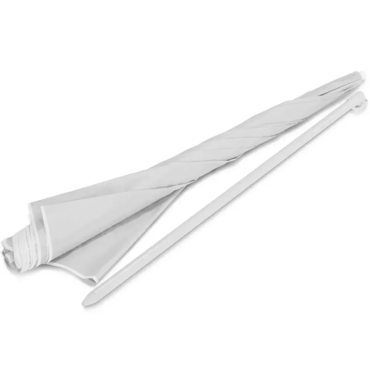 Bahama Beach umbrella in white, folded with pole shown in two parts