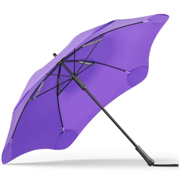 Underside view of BLUNT Classic umbrella in violet purple showing frame structure