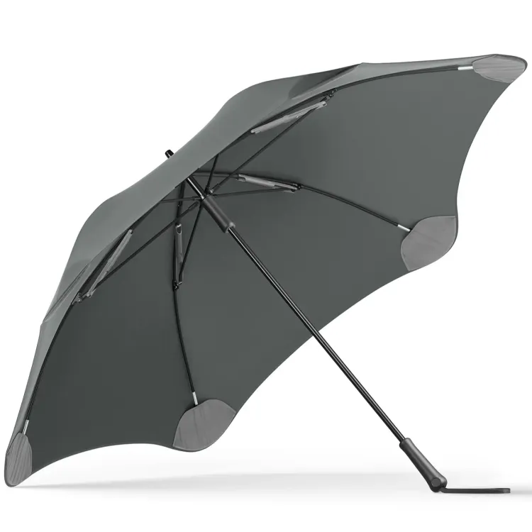 Back view of BLUNT Exec umbrella in storm grey showing frame and reinforced canopy tips