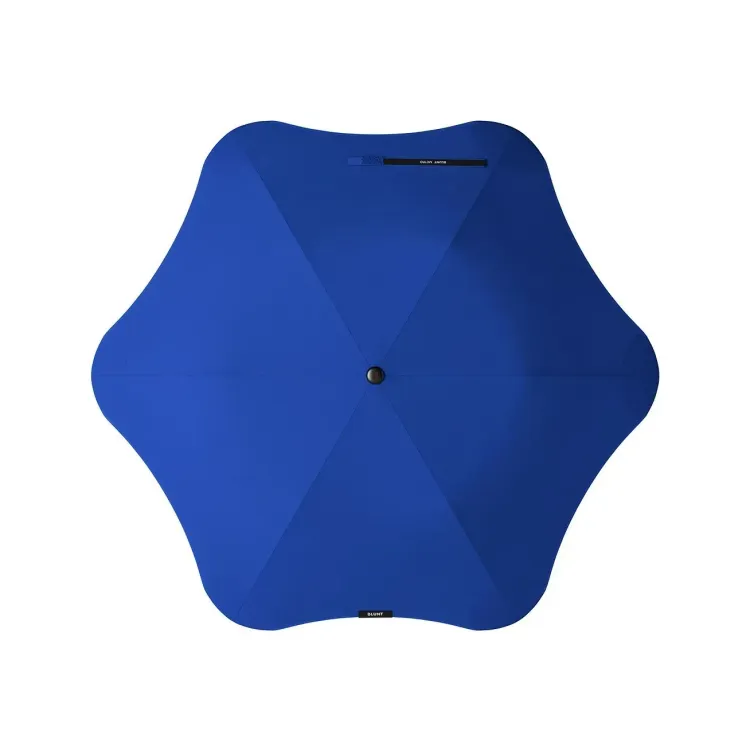 Top view of BLUNT Metro Umbrella in ocean blue with six-panel canopy and black centre tip