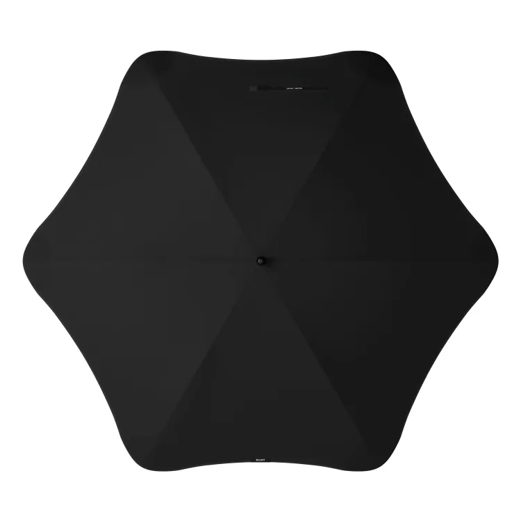 Top view of black BLUNT Sport umbrella with six-panel canopy and rounded edges