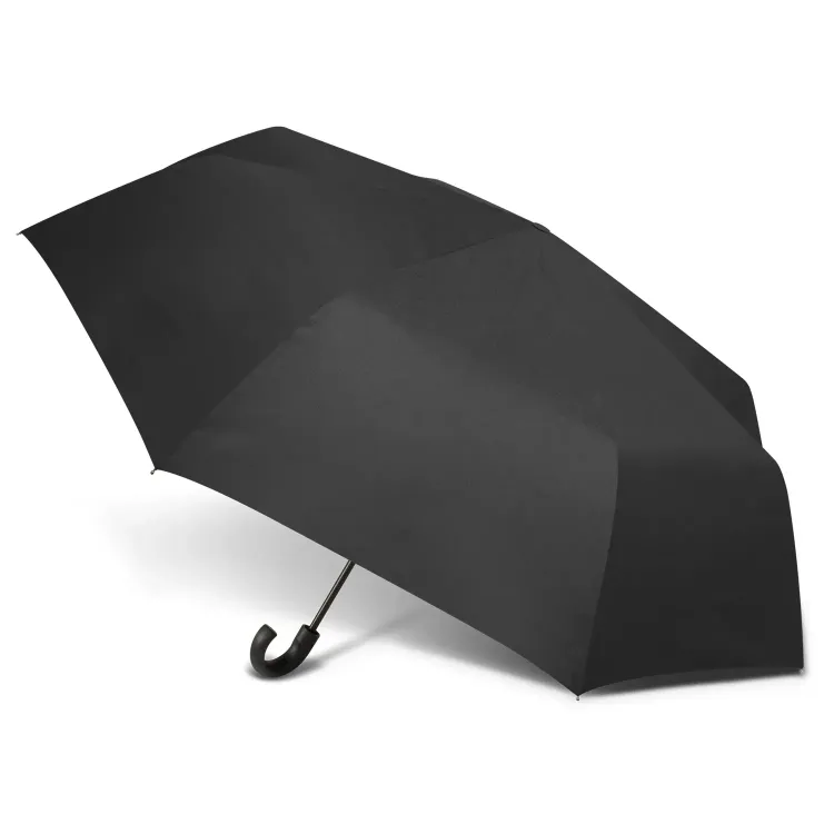 Colt umbrella in black with curved hook handle, open profile view