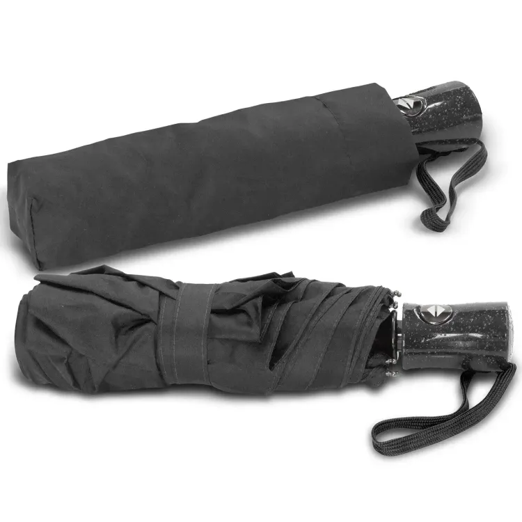 Dew Drop umbrella in black, closed and in sleeve