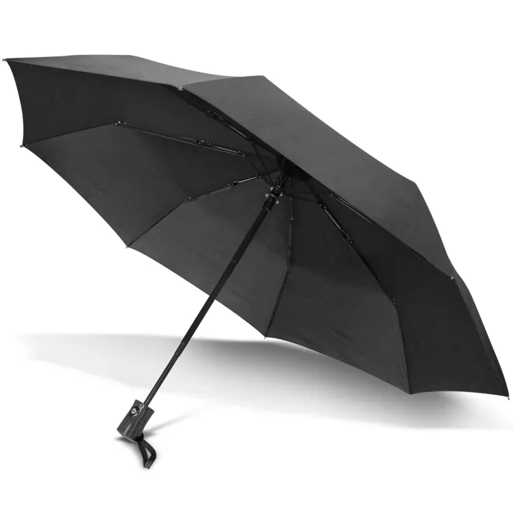 Dew Drop umbrella in black, open underside view