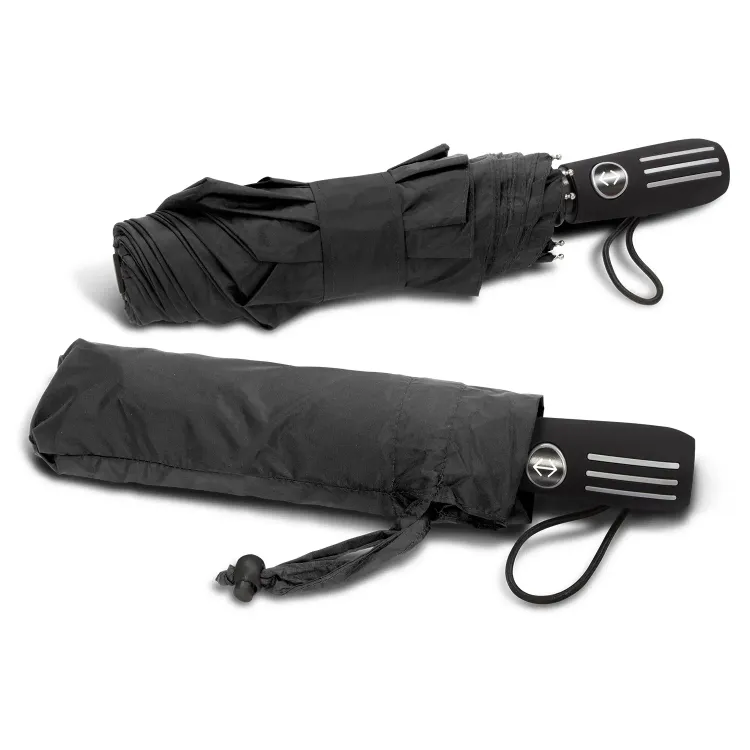 Director umbrella in black, closed view with matching sleeve