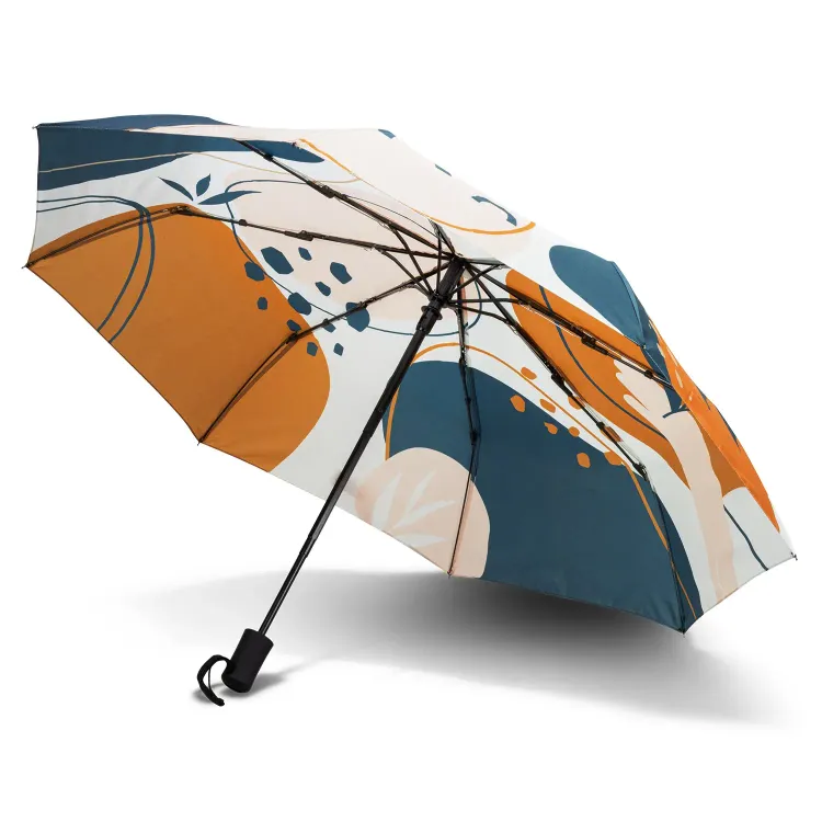 Full Colour Compact umbrella showcasing all-over printed canopy artwork, open underside view
